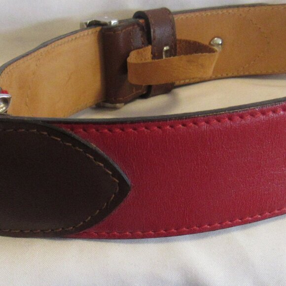 Iceberg Italian Red and Brown Leather Belt Silver Hardware, Size 42/31 cm J892 - Picture 4 of 6